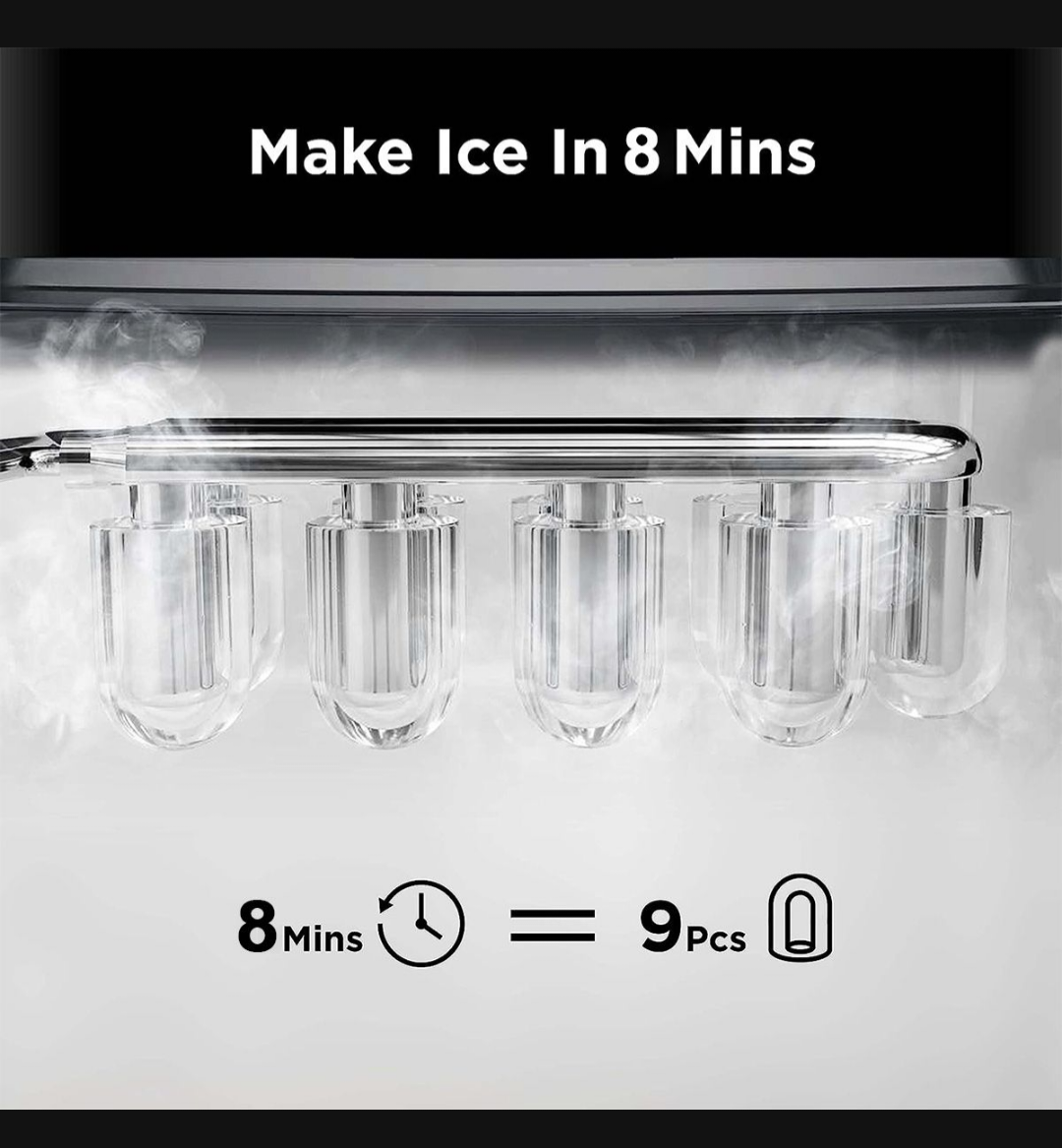 Counter-Top Ice-Maker 12kg Ice Maker Machine 8 Mins 9 Bullet Ice-Black