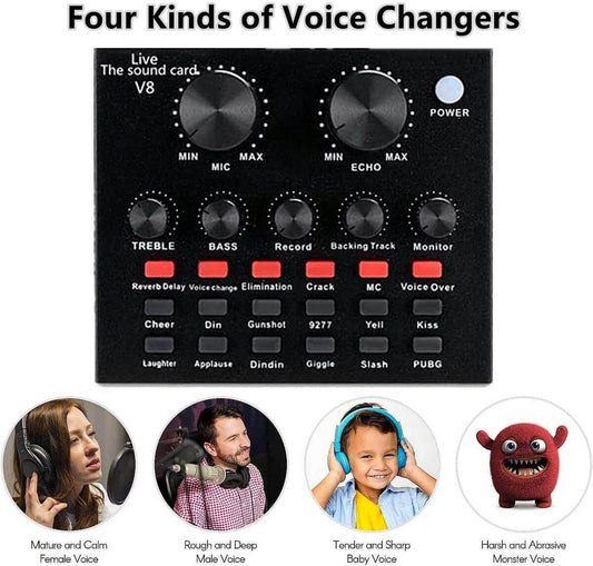 Podcast Equipment Bundle E300 Mic Kit with V8 Live Sound Card Black